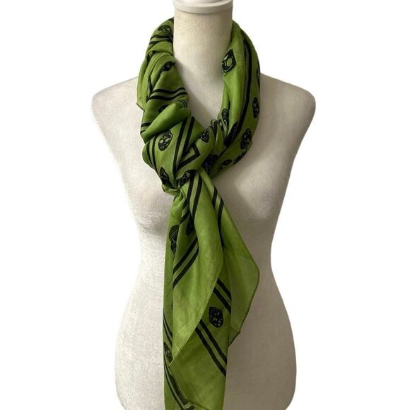 Raj Accessories - RAJ 100% Silk Green & Black Skull Print Scarf